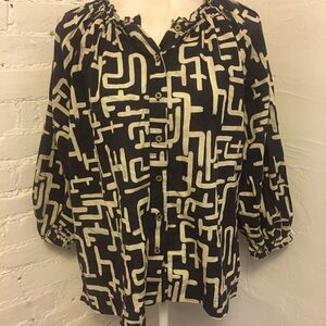 Wyse London cotton peasant top black graphic print size 4